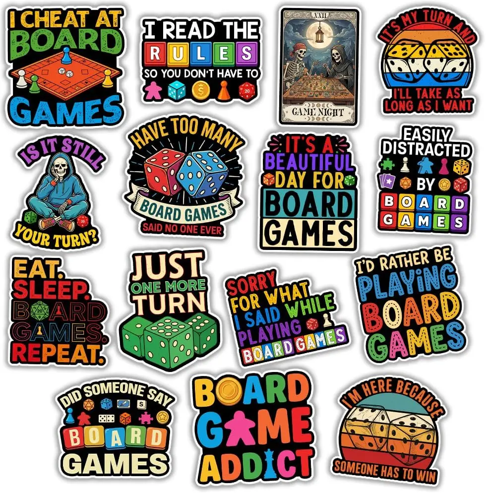 Board Game Sticker Pack, Funny Board Games Decals for Gamers, Game Night Waterproof Vinyl Stickers for Laptop Water Bottle Phone Case Dice Meeple Lovers