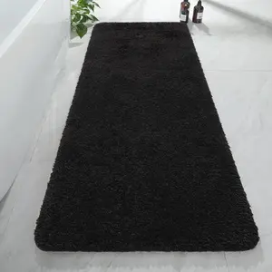 Luxury long bathroom runner rug 24x60 inch thick soft and absorbent microfiber non slip bath mat rubber backing quick dry rugs carpets machine washable plush mats for shower floor black
