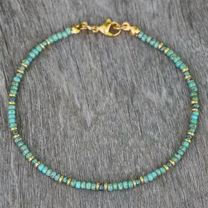 1pc Bohemian Vintage Turquoise Beaded Ankle Chain for Women Stone Material Daily Wear Accessory All-Season Versatile Jewelry