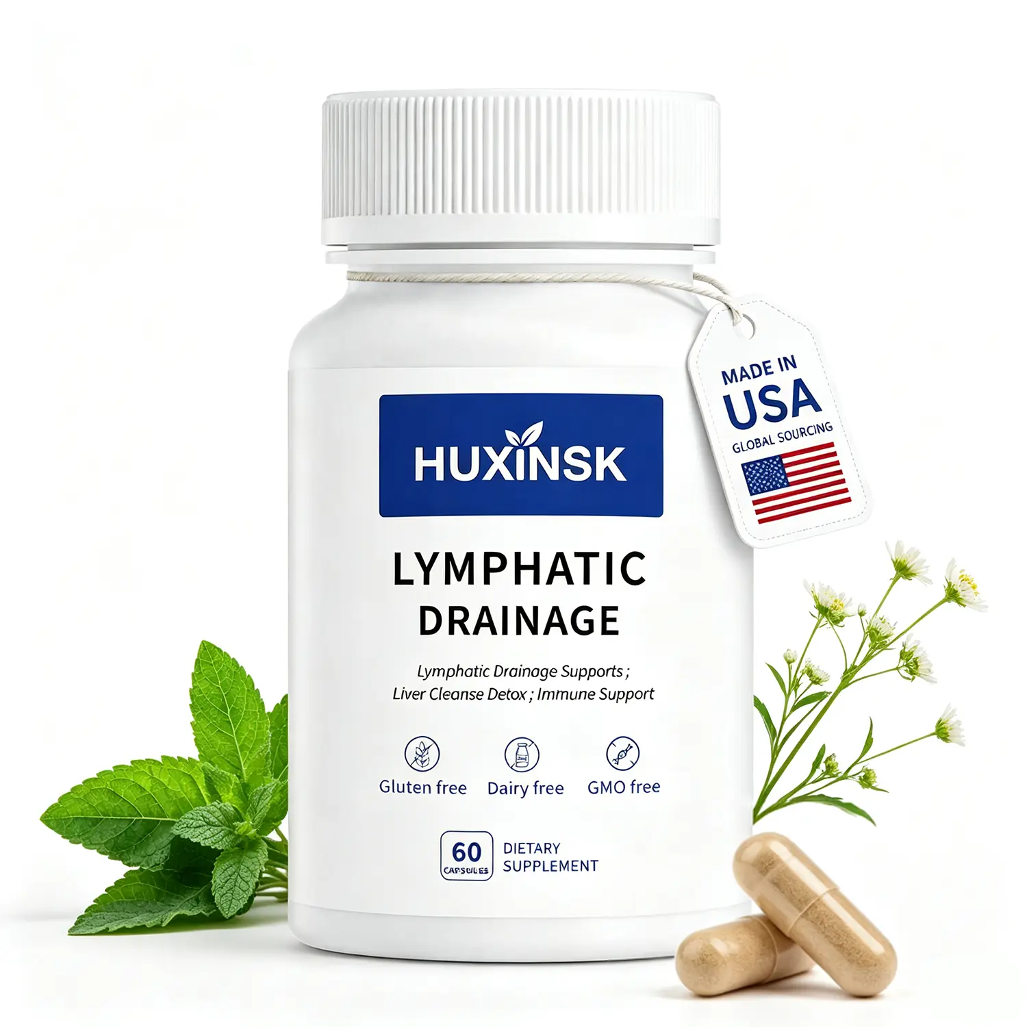 Herbal Lymph System Support Capsules, Natural Dandelion, Cleaver, Burdock & Echinacea Blend, Supports Daily Lymph Wellness & Healthy Fluid Function, 60 Capsules