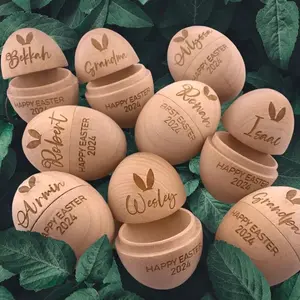 Personalized carved wooden egg shell original wood color hollow Easter egg shell