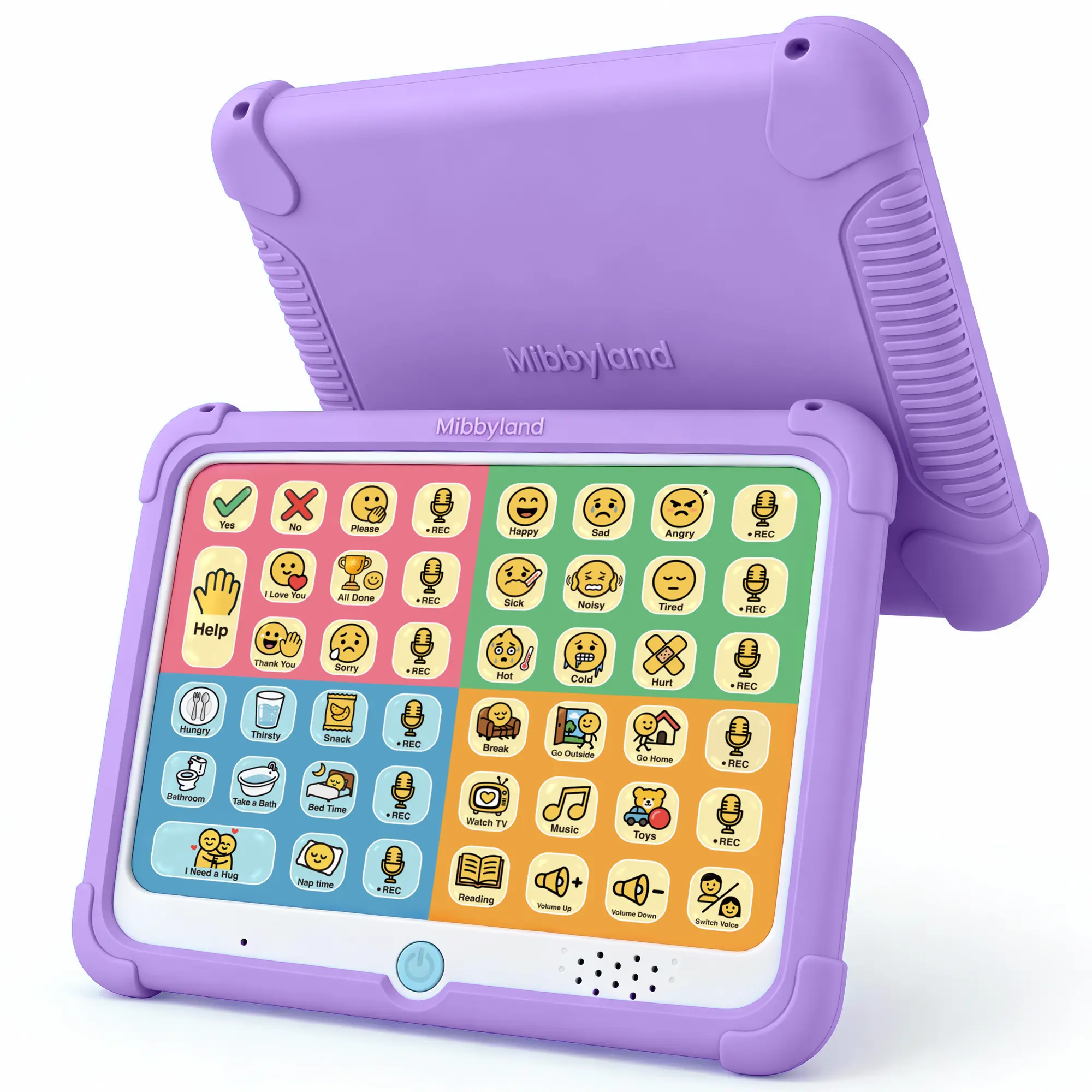 MibbyTalk AAC Therapy Device for Nonverbal Autistic Kids - Home DIY Stickers, Screen-Free Communication Talker with 32 Preset Buttons, 11 Recording Buttons, Yes Function & Protective Silicone Case, Purple