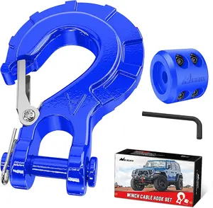 Nilight Forged Steel Winch Hook 3/8" Grade 70 Safety Latch Winch Cable Hook Stopper & Clevis Slip Hook Sets, Included Allen Wrench,Max 35,000 lbs Heavy Duty Synthetic Rope
