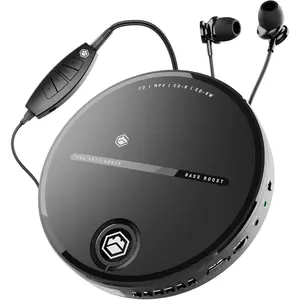 Personal CD Player | Portable  Player with Included in-Line Control Earphones | 7 Hour  Playtime, in- AUX Compatibility | Bass Boost, Hold Lock and Anti-Skip Function |  CD10