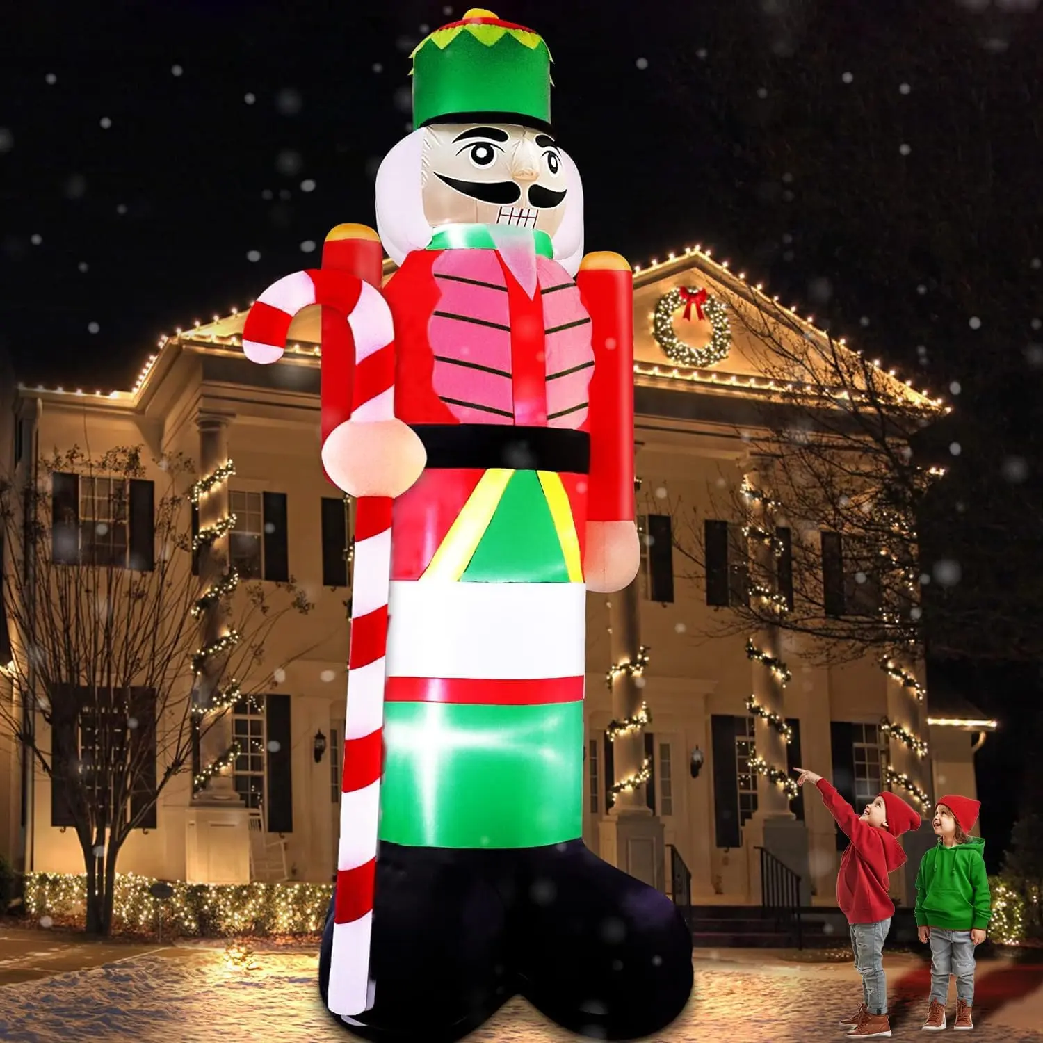 14 Foot Giant Christmas Inflatables Nutcracker Soldier Outdoor Decorations Hold Candy Cane Inflatable Nutcracker Christmas Decorations Built-in LED Lights Blow Up Xmas Decor Outside Yard Lawn