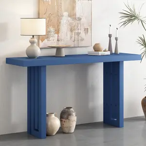 Modern Oak Veneer Console Table with Unique Sculpted Side Design, MDF Tabletop and Pine Solid Legs, 170 LBS Weight Capacity Spacious Entryway Accent Table for Living Room Hallway Home Decor