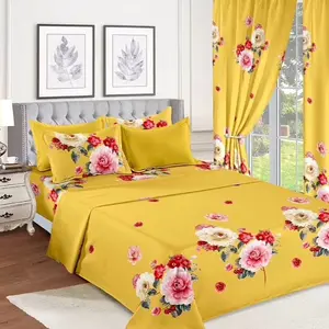 10 Pcs Yellow Floral Bed Sheets with Decorative Pillows for a Cozy and Elegant Bedroom