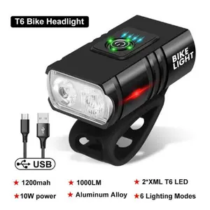 Bicycle Front Lighting - LED Night Riding Light, USB Charging with 1000mAh Aluminum Alloy Flashlight, Handle Installation, Suitable for Highway and Mountain Bike Lights