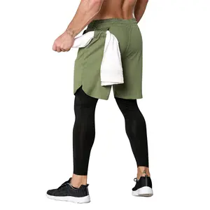 OEBLD Men's 2 in 1 Running Pants, Gym Workout Compression Pants for Men Training Athletic Pants