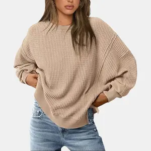 PrettyGarden  Women's Waffle Sweatshirts Oversized Crewneck Fall Fashion Casual Long Sleeve Pullover Knit Spring Shirts Top