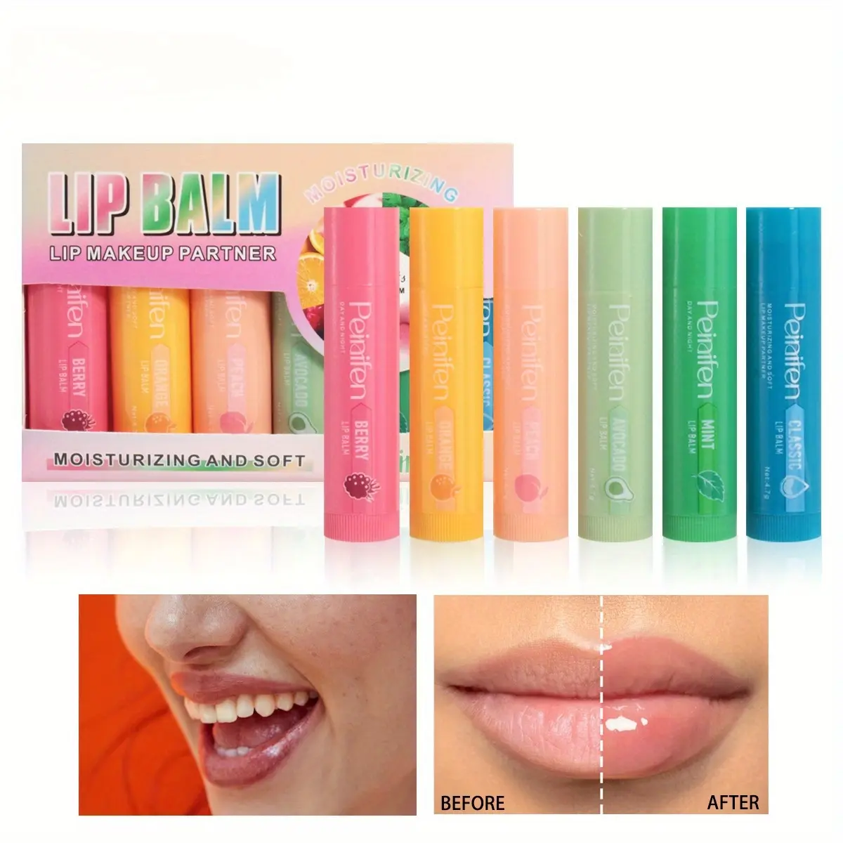6 Pcs Set, Jelly Fruit Scented Lip Balm, Moisturizing, Moisturizing and Anti-drying, Hydrating, Hydrating Lip Care