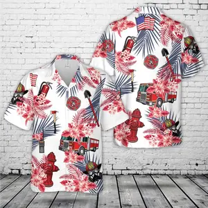 Firefighter Tropical Hawaiian Shirt, Hawaiian Shirt for Man Dad Firefighter, Trendy Hawaiian Shirt for Men and Women, All over Print Hawaiian Perfect for Beach, Vacation, or Casual Summer Outfit