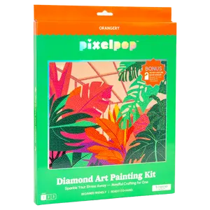 PixelPop Diamond Art Painting Kit Orangery | 1 Large Canvas (12"x10") | Solo Self-Care Craft | Bonus Do Not Disturb Door Hanger