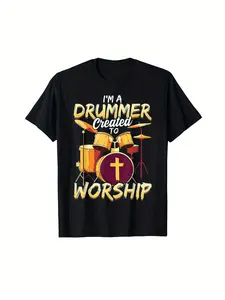 Christian Drummer T-shirts for Men Worship Drummer Tee Breathable Classic