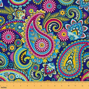 Paisley Upholstery Fabric for Chairs,1 Yard,Boho Paisley Floral Fabric by The Yard,Bohemian Exotic Indian Floral Fabric for DIY Projects