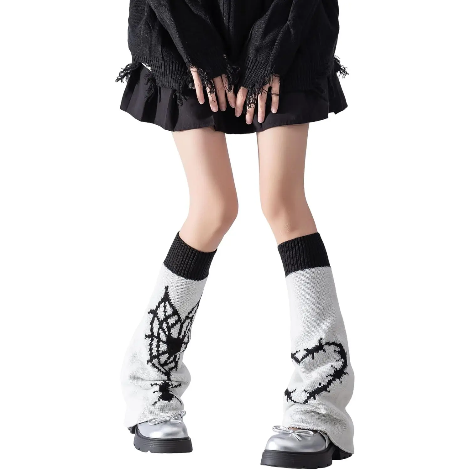 Slouchy Knitted Leg Warmers for Women, Vintage 2000s Goth Style Flared Knee-Length Cuffs for School Outfits with Skirts, Gothic, Shorts, Fits, Fabric, Coat, Vibe