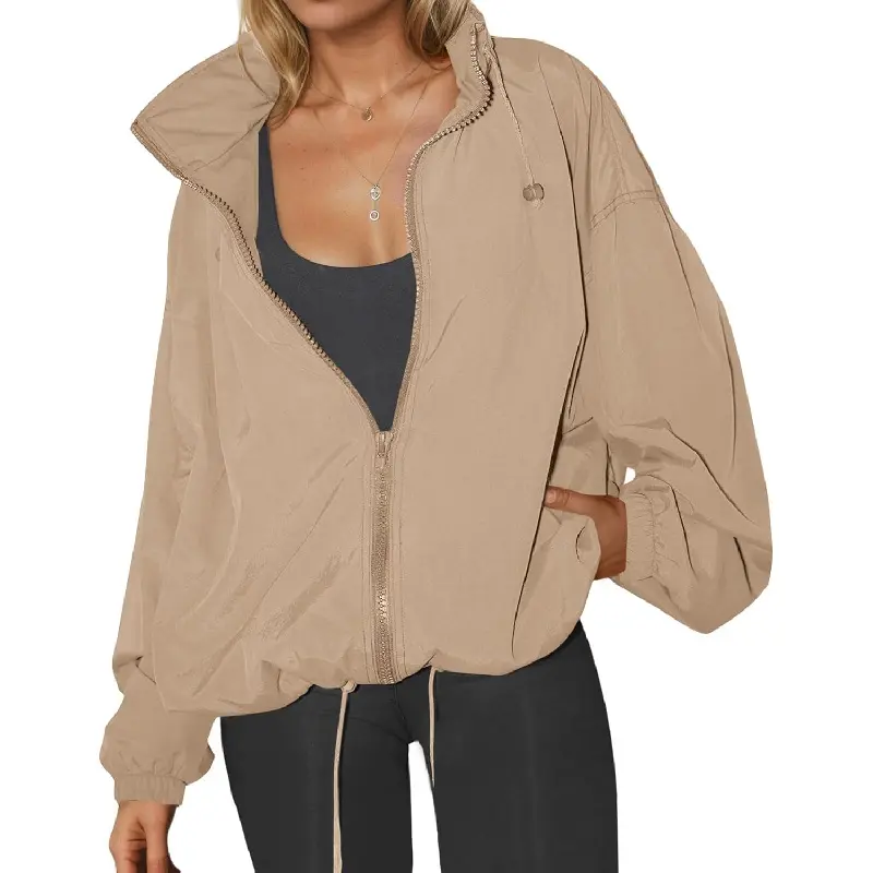 Women's Waterproof Long Sleeve Rain Jacket - Lightweight Zip-Up Outerwear, Hooded Windbreaker with Pocket, Casual Satin Fabric for Outdoor Hiking & Home Leisure, Soft & Comfortable