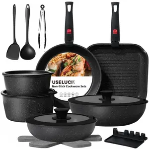 USELUCK 6-Pan Cookware Set 20 Piece with Detachable Handle, Non-Stick Stackable Pots & Pans, Oven Safe, Induction Ready, Space Saving Kitchen Set for RV & Home