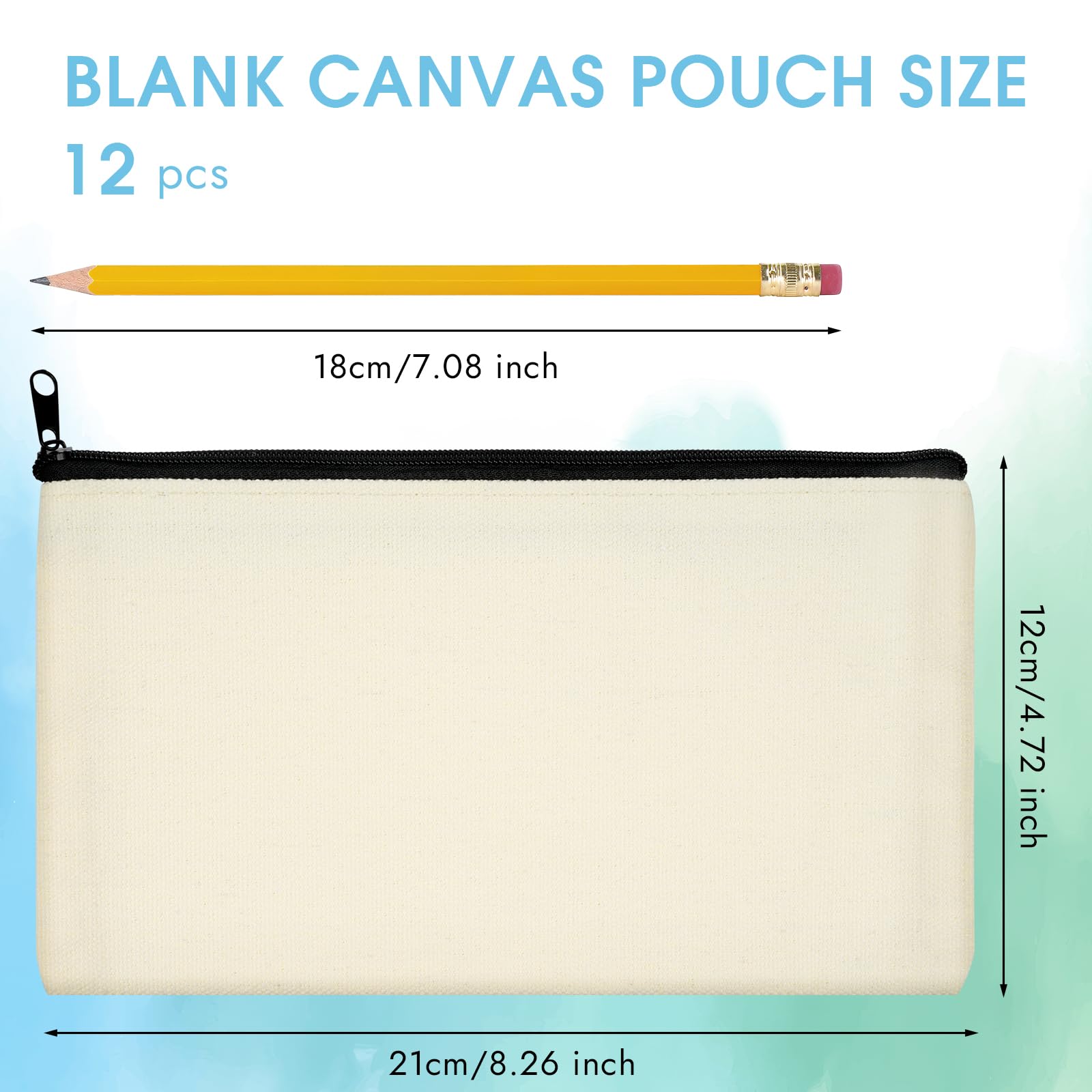 Canvas Pencil Pouch, 12 Pack Blank Canvas Zipper Pouch Makeup Bag Bulk, Canva Pouch Cosmetic Bags with Zipper Sublimation Pencil Case Blanks for DIY Craft, Travel, Organized
