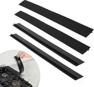 2/4 Pcs Silicone Stove Gap Cover, Kitchen Counter Gap Filler, Heat Resistant Oven Gap Filler, Between Kitchen Appliance Washing Machine and Stove, Easy To Clean Seal Fitting kitchen gadgets Protection Utensils Water Proof Black