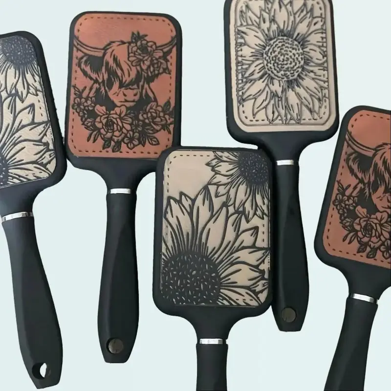 Leather Hairbrush, Leatherette Hair Brush, Western Accessories, Sunflower Hairbrush, Cow Hairbrush, Highland Cow Brush, Hair Accessories