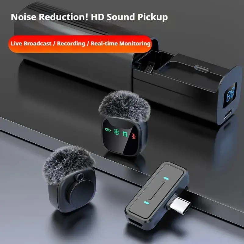 This plug-and-play wireless lavalier microphone features a charging case, LED display, and noise cancellation, making it ideal for smartphone interviews, podcasts, vlog recordings, video recording, podcasting, Live podcast equipment, Usb Rechargeable Mic
