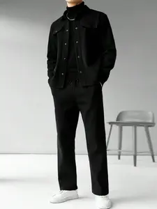 Men's Simple Woolen Jacket Set, Fashion Casual Design, Suitable for Work or Outing, Lightweight Ensemble, Enhance Your Wardrobe Taste