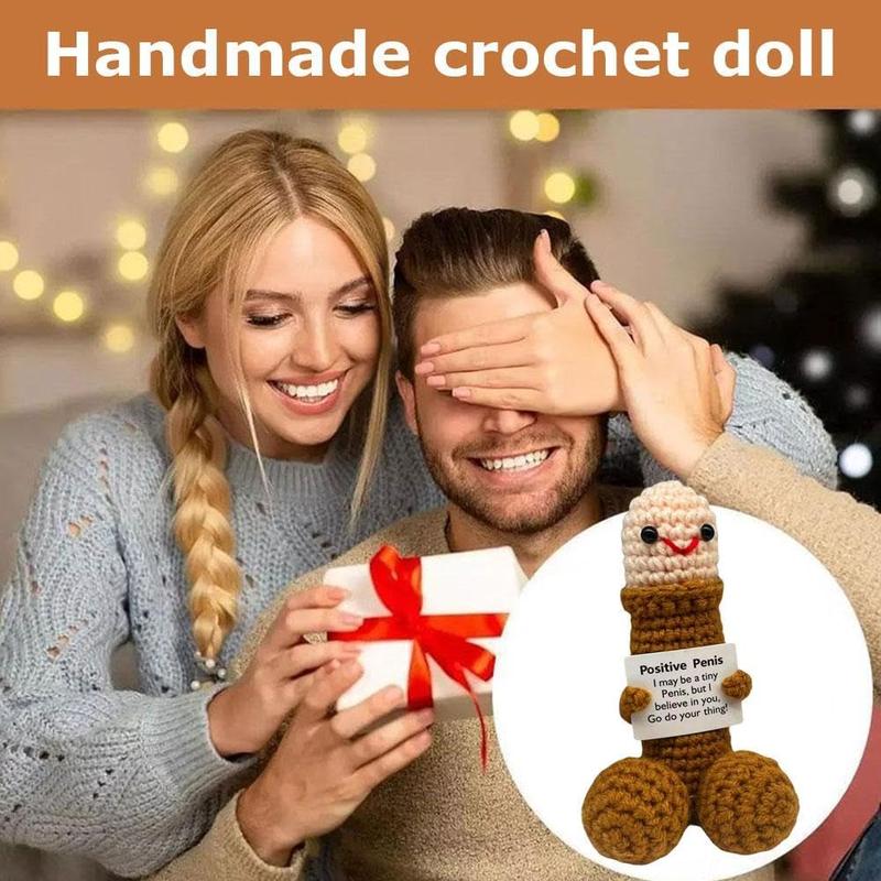 Funny Emotional Cute Crochet Doll, 1 Count Creative Knitted Decor with Positive Message Card, New Year Birthday Gift,Gifts Boyfriend,Fun Desk Decoration, Inspirational Gift for Friends Women，Support Plushies,Cuddly Doll Gift， Halloween Toy