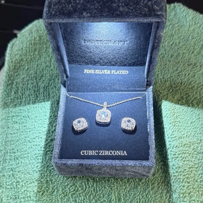 Craft Silver Necklace Set with Cubic Zirconia - Pink Silver Plated Jewelry Gift Box