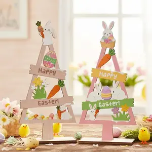 Mini Easter Bunny Decor Wooden Egg Tabletop Ornaments Spring Centerpiece Display Shelf Decorations Holiday Home Scene Crafts Dining Table Centerpiece