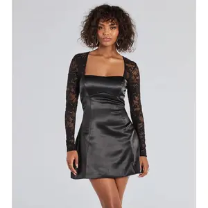 Liora Lace Sleeve Satin A-Line Mini Dress