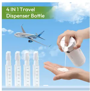 4-in-1 Portable Travel Dispenser Bottles, Leak-Proof Refillable Squeeze Container with Safety Lock, Easy to Squeeze & Reusable Toiletry Organizer, Ideal for Business Trips, Vacations, Outdoor Activities & Frequent Travelers