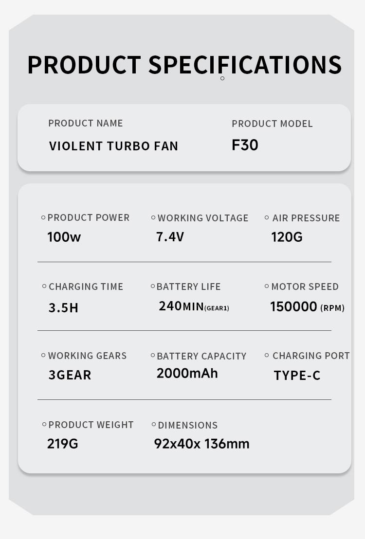 150g High- Pressure Turbo Blower, Designed for Deep Car Detailing, 150000 RPM Brushless Motor. Instantly Cleans AC Vents, Seat Crevices, Engine Bays and Removes Snow. Portable On- the-Go Tool, More Professional Than a Hair Dryer Deep Cleaning