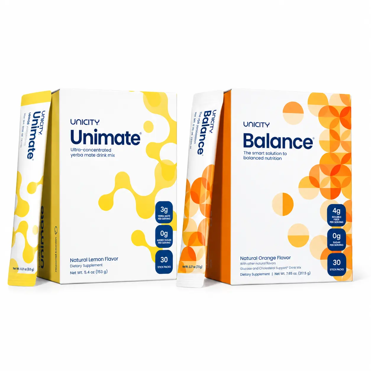 Unicity Feel Great Combo Pack - Orange Balance (1 Box) & Natural Lemon Unimate (1 Box)