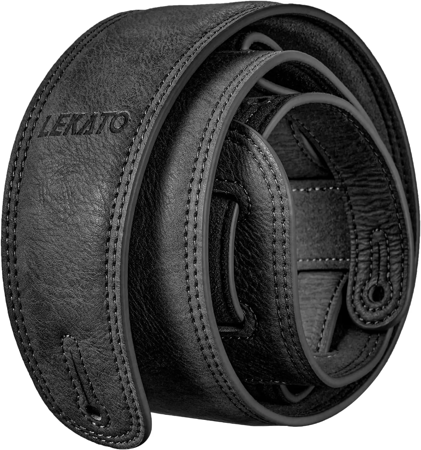LEKATO LGS-7 Bass Guitar Strap 2.5” Wide Leather Bass Guitar Strap with Thicken Foam Padded Adjustable Length from 41” to 51” Leather Valentine's Day Gift