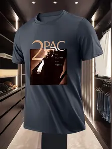 Trendy Fashion Classic Men's 2PAC Album Cover Printed Crew Neck Short Sleeve Fitted T Shirt for Daily Casual Streetwear Street Style and Personalized Wear