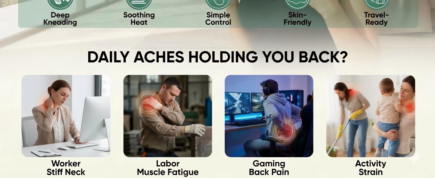 Neck Massager with Bionic Hand 3D Kneading, Electric Shoulder Massager with Heat, Wireless Portable Cervical Massager for Pain Relief, Adjustable Speed Gifts for Mom Women