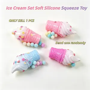 Ice Cream Set Squishy Toy, Tpr Soft Gel Super Soft Mud Feel, Stress Relief, Unisex, Perfect Gift, Daily Play, Parent-Child Fun