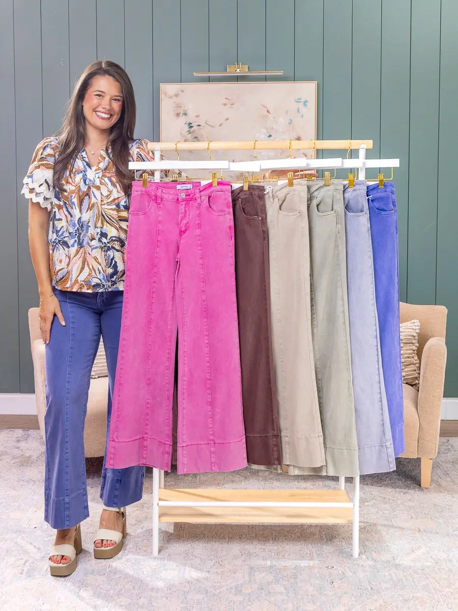 Zenana Mid Rise Wide Leg Color Denim Pants | S-XL