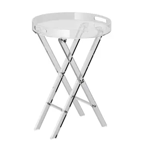Clear Acrylic Folding Tray Table With Folding X-Leg End Table And Side Table For Coffee, Drinks, Food, And Snacks In Living Room, Bedroom, And Study — Lightweight, Modern, Multifunctional Home Furniture