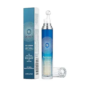 5% Caffeine Eye Serum, Anti-Aging Hydrating Eye Serum with 360° Massage Ball,Caffeine Eye Roller Reduce Wrinkles and Fine Lines,Under Eye Roller Cream for Dark Circles and Puffiness
