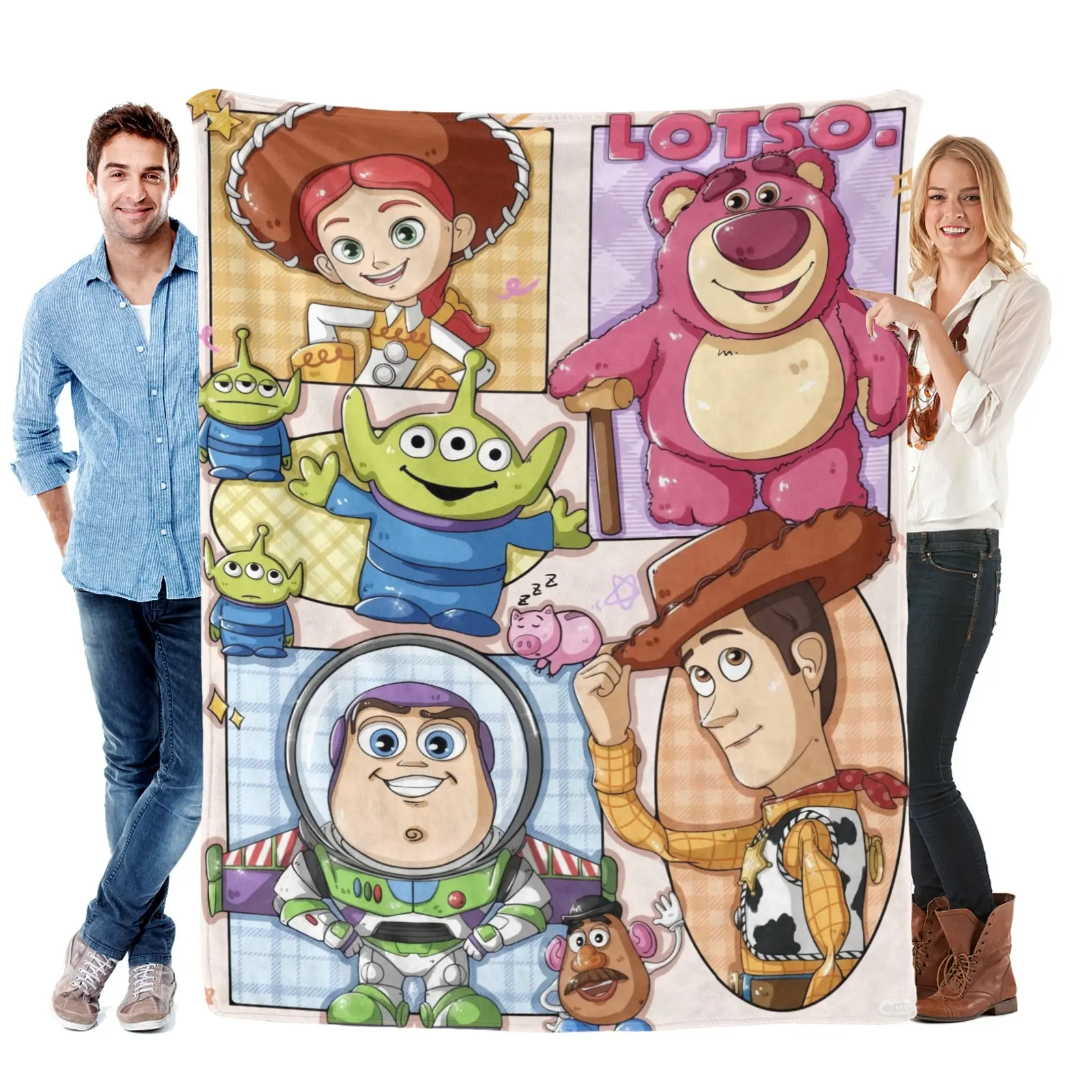 DISNEY CLASSIC Toy Story Flannel Blanket - Woody, Buzz Lightyear, Jessie, Lotso & Friends Cartoon Design, Super Soft Cozy Throw Blanket for Bed, Couch & Travel, Gift for Kids, Teens & Toy Story Fans