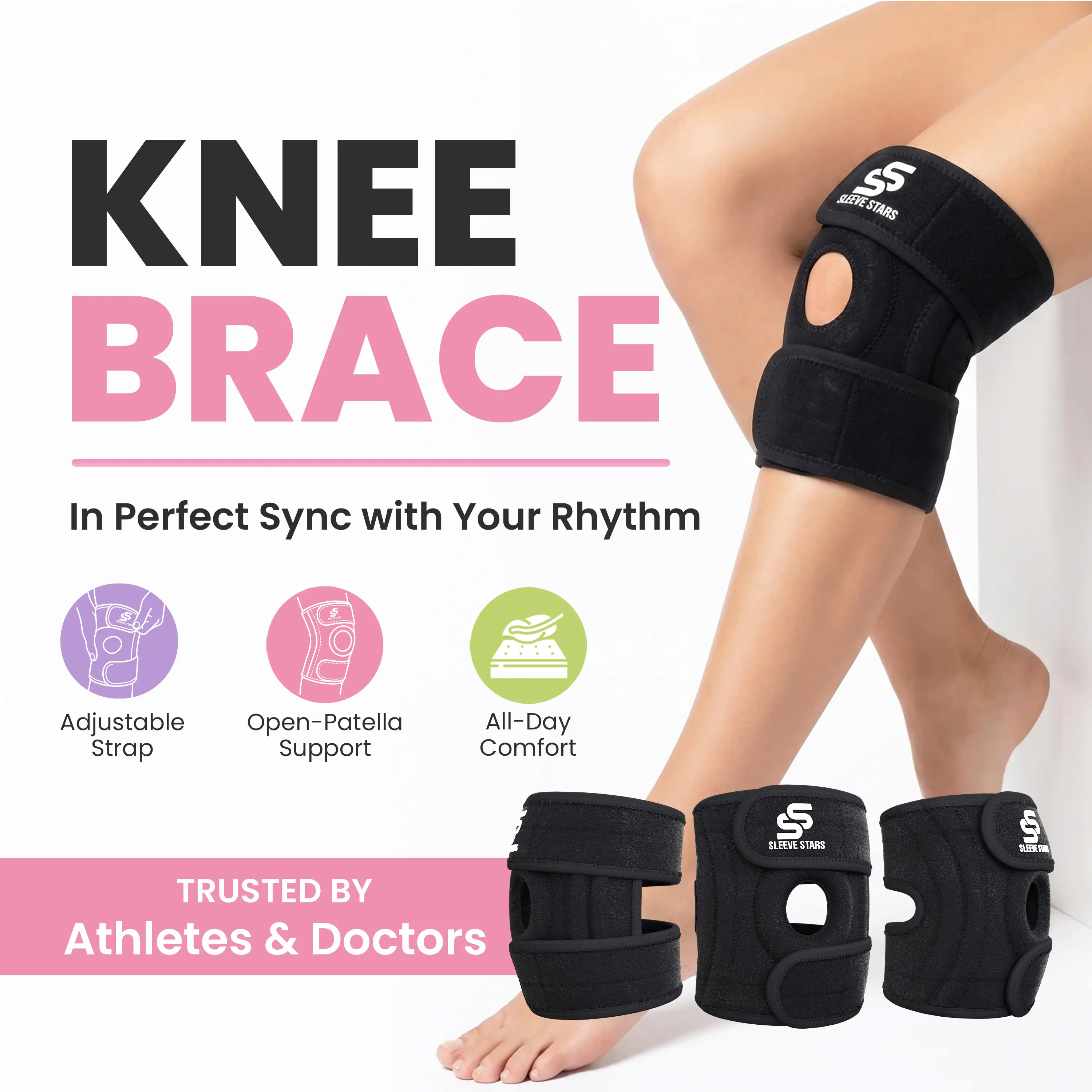 Adjustable Sport Knee Brace - Polyester Blend Knee Compression Brace with Strong Lateral Support for Workout Pain Relief & Daily Stability, Adjustable Knee Brace, Moisture Wick