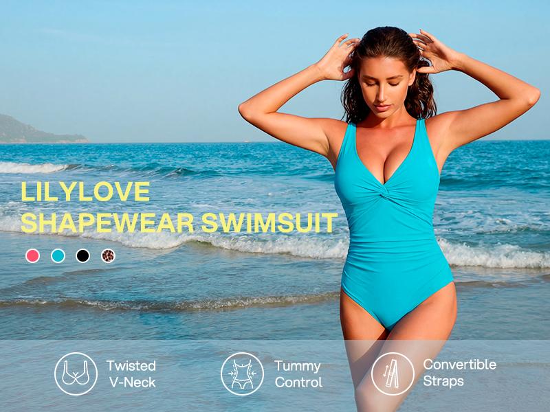 Lilylove 2026 New Swimsuit Women's Sculpting One Piece Ruched Cross-Front Tummy Tucking Slimming Snatched Waist Shapewear Bathing Suit Swimwear Swimming Beach The Twist Front Collection Tankini Swimdress