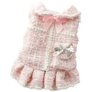 Tweed Princess Dog Apparel Dress Girl Cute Pet Clothes Outfit Small Dogs Costume Puppy Dresses for Small Dogs cat Girl Female Teacup Yorkie Outfits