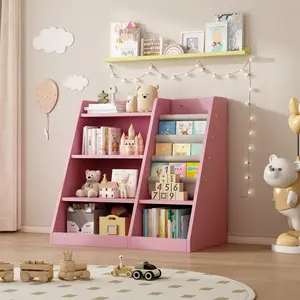 Pink Wood Bookcase - Toy Storage Organizer w/Sling Shelf