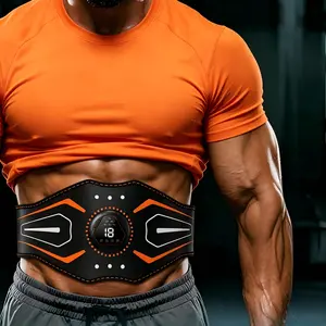 Abdominal muscle training belt suitable for both men and women, featuring six exercise modes, adjustable intensity across 18 levels, a Velcro waistband, and a rechargeable battery.