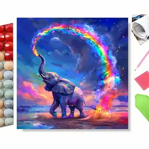 5D Diamond Painting Kit - Enchanted Rainbow Elephant in Dreamscape | Full Round Drill DIY Art for Relaxing Home Decor | Exquisite Fantasy Collector's Craft Gift for Adults Diamond Art Tools
