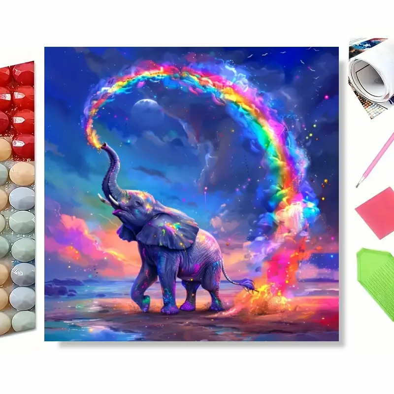 5D Diamond Painting Kit - Enchanted Rainbow Elephant in Dreamscape Diamond Pattern Design | Full Round Drill DIY Art for Relaxing Home Decor | Exquisite Fantasy Collector's Craft Gift for Adults Diamond Art Tools