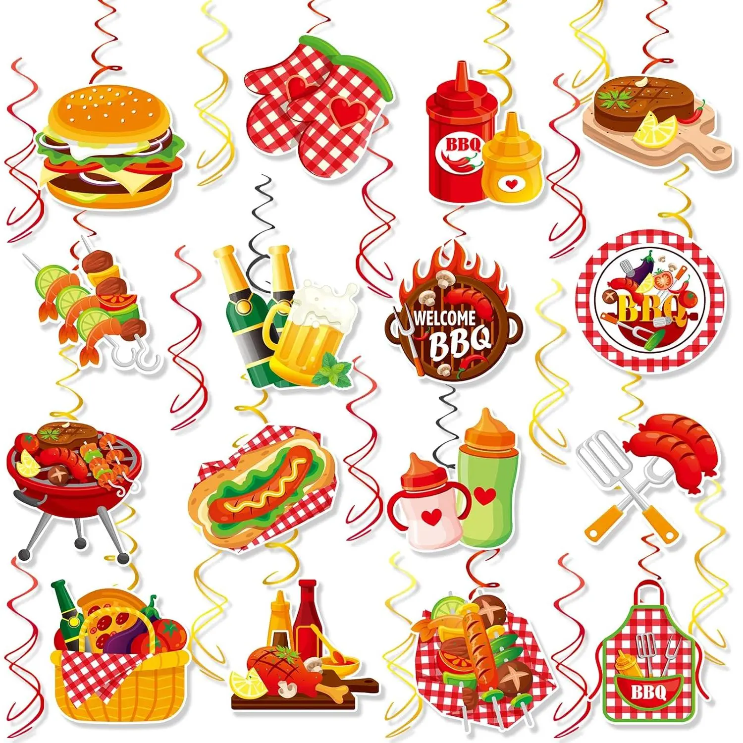 30 count Summer BBQ Picnic Party  Swirls Decor BBQ  Shower Carnival Decorations for  Q Birthday Party Summer Barbecue Picnic Party Holidays Decorations Supplies
